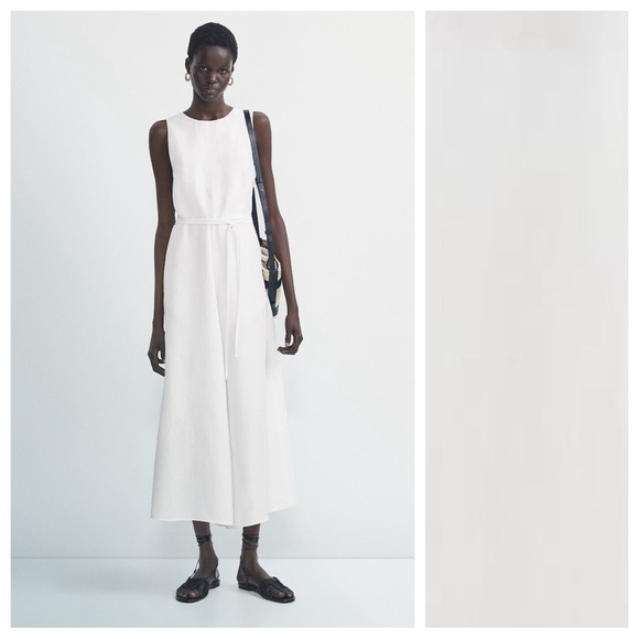 NWT. Massimo Dutti White Linen Blend Jumpsuit with Back Vent. Size M.